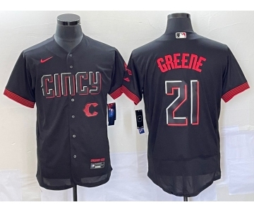 Men's Cincinnati Reds #21 Hunter Greene Black 2023 City Connect Flex Base Stitched Jersey