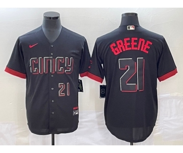 Men's Cincinnati Reds #21 Hunter Greene Number Black 2023 City Connect Cool Base Stitched Jersey2