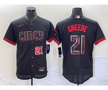 Men's Cincinnati Reds #21 Hunter Greene Number Black 2023 City Connect Flex Base Stitched Jersey