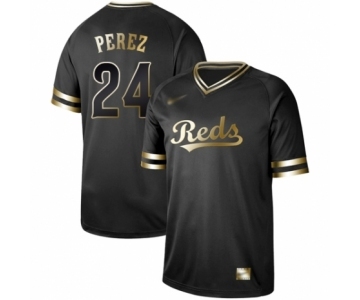 Men's Cincinnati Reds #24 Tony Perez Authentic Black Gold Fashion Baseball Jersey