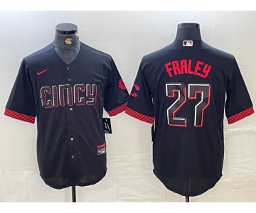 Men's Cincinnati Reds #27 Jake Fraley Black 2023 City Connect Cool Base Stitched Jersey