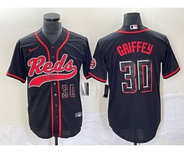 Men's Cincinnati Reds #30 Ken Griffey Jr Number Black 2023 City Connect Cool Base Stitched Jersey