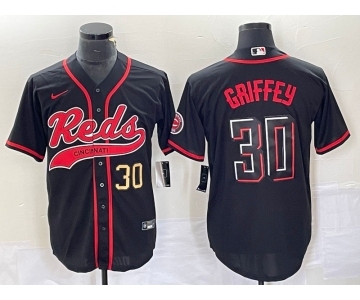 Men's Cincinnati Reds #30 Ken Griffey Jr Number Black 2023 City Connect Cool Base Stitched Jerseys