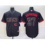 Men's Cincinnati Reds #37 Tyler Stephenson Black 2023 City Connect Cool Base Stitched Jersey1