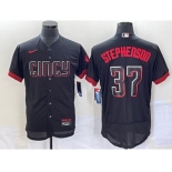 Men's Cincinnati Reds #37 Tyler Stephenson Black 2023 City Connect Flex Base Stitched Jersey 1