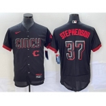 Men's Cincinnati Reds #37 Tyler Stephenson Black 2023 City Connect Flex Base Stitched Jersey