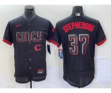 Men's Cincinnati Reds #37 Tyler Stephenson Black 2023 City Connect Flex Base Stitched Jersey