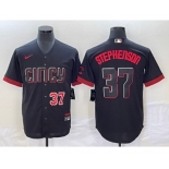 Men's Cincinnati Reds #37 Tyler Stephenson Number Black 2023 City Connect Cool Base Stitched Jersey1