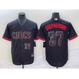 Men's Cincinnati Reds #37 Tyler Stephenson Number Black 2023 City Connect Cool Base Stitched Jersey2