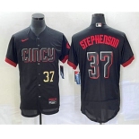 Men's Cincinnati Reds #37 Tyler Stephenson Number Black 2023 City Connect Flex Base Stitched Jersey 1