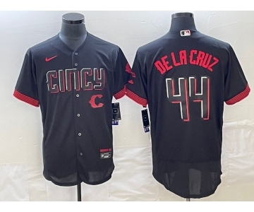 Men's Cincinnati Reds #44 Elly De La Cruz Black 2023 City Connect Cool Base Stitched Jersey 1