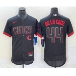 Men's Cincinnati Reds #44 Elly De La Cruz Black 2023 City Connect Flex Base Stitched Baseball Jersey1