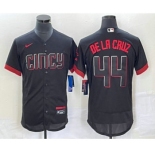 Men's Cincinnati Reds #44 Elly De La Cruz Black 2023 City Connect Flex Base Stitched Baseball Jersey