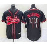 Men's Cincinnati Reds #44 Elly De La Cruz Black With Patch Cool Base Stitched Baseball Jersey