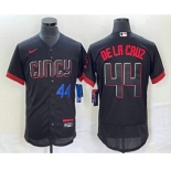 Men's Cincinnati Reds #44 Elly De La Cruz Number Black 2023 City Connect Flex Base Stitched Baseball Jersey1