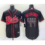 Men's Cincinnati Reds #44 Elly De La Cruz Number Black With Patch Cool Base Stitched Baseball Jersey