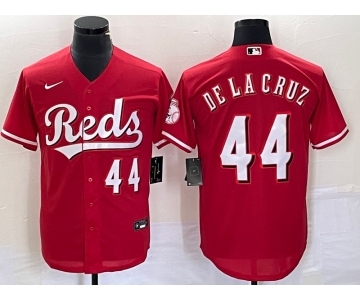 Men's Cincinnati Reds #44 Elly De La Cruz Number Red Cool Base Stitched Baseball Jersey 1