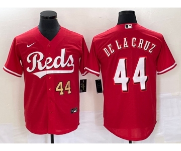 Men's Cincinnati Reds #44 Elly De La Cruz Number Red Cool Base Stitched Baseball Jersey