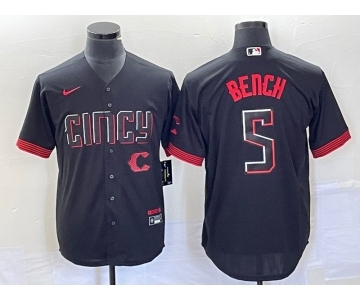 Men's Cincinnati Reds #5 Johnny Bench Black 2023 City Connect Cool Base Stitched Baseball Jersey1