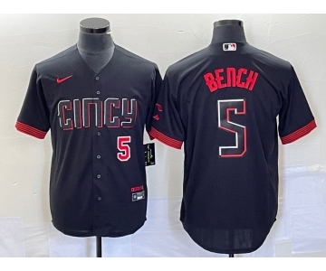 Men's Cincinnati Reds #5 Johnny Bench Number Black 2023 City Connect Cool Base Stitched Baseball Jersey1