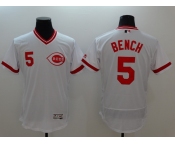 Men's Cincinnati Reds #5 Johnny Bench White Flexbase Authentic Collection Cooperstown Baseball Jersey