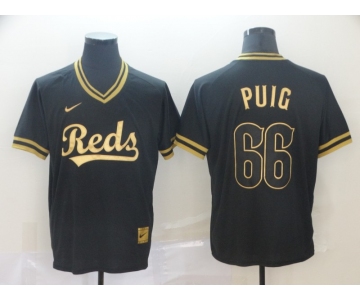 Men's Cincinnati Reds #66 Yasiel Puig Authentic Black Gold Fashion Baseball Jersey