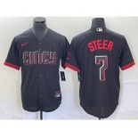 Men's Cincinnati Reds #7 Spencer Steer Black 2023 City Connect Cool Base Stitched Baseball Jersey 1