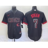 Men's Cincinnati Reds #7 Spencer Steer Black 2023 City Connect Cool Base Stitched Baseball Jersey