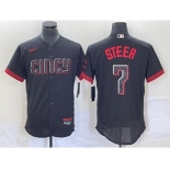 Men's Cincinnati Reds #7 Spencer Steer Black 2023 City Connect Flex Base Stitched Jersey 1