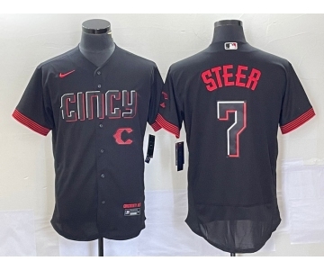 Men's Cincinnati Reds #7 Spencer Steer Black 2023 City Connect Flex Base Stitched Jersey