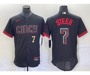 Men's Cincinnati Reds #7 Spencer Steer Number Black 2023 City Connect Flex Base Stitched Jersey2