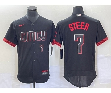 Men's Cincinnati Reds #7 Spencer Steer Number Black 2023 City Connect Flex Base Stitched Jersey