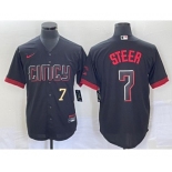 Men's Cincinnati Reds #7 Spencer Steer Numer Black 2023 City Connect Cool Base Stitched Baseball Jersey 2