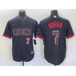 Men's Cincinnati Reds #7 Spencer Steer Numer Black 2023 City Connect Cool Base Stitched Baseball Jersey