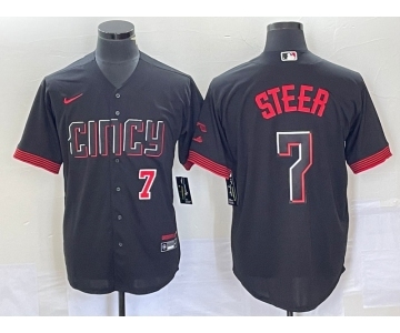 Men's Cincinnati Reds #7 Spencer Steer Numer Black 2023 City Connect Cool Base Stitched Baseball Jersey