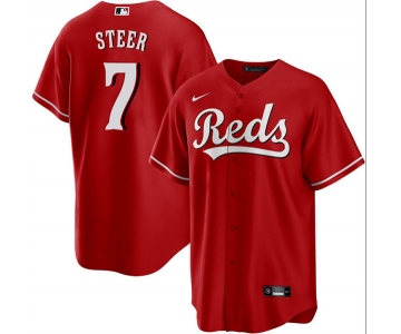 Men's Cincinnati Reds #7 Spencer Steer Red Cool Base Stitched Baseball Jersey