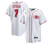 Men's Cincinnati Reds #7 Spencer Steer White Cool Base Stitched Baseball Jersey