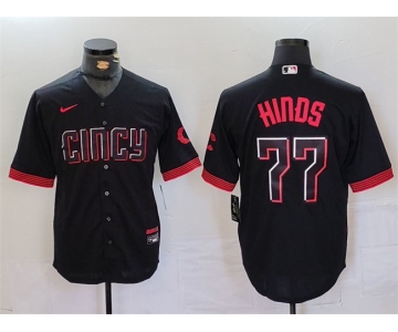 Men's Cincinnati Reds #77 Rece Hinds Black 2023 City Connect Cool Base Stitched Baseball Jersey