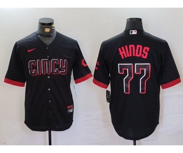 Men's Cincinnati Reds #77 Rece Hinds Black 2023 City Connect Cool Base Stitched Jersey