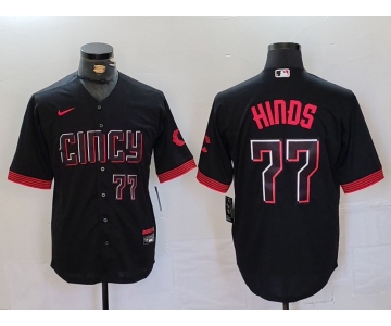 Men's Cincinnati Reds #77 Rece Hinds Number Black 2023 City Connect Cool Base Stitched Jersey