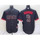 Men's Cincinnati Reds #9 Joe Burrow Black 2023 City Connect Cool Base Stitched Baseball Jersey