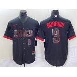 Men's Cincinnati Reds #9 Joe Burrow Number Black 2023 City Connect Cool Base Stitched Baseball Jersey2