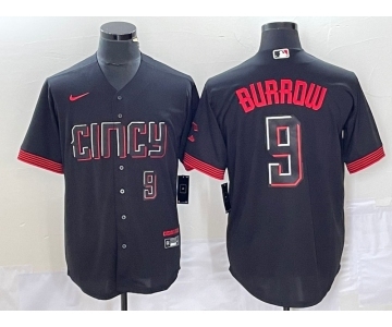 Men's Cincinnati Reds #9 Joe Burrow Number Black 2023 City Connect Cool Base Stitched Baseball Jersey2