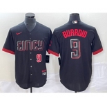 Men's Cincinnati Reds #9 Joe Burrow Number Black 2023 City Connect Cool Base Stitched Baseball Jersey