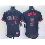 Men's Cincinnati Reds #9 Matt McLain Black 2023 City Connect Flex Base Stitched Jersey1