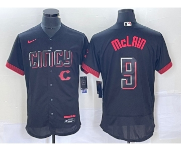 Men's Cincinnati Reds #9 Matt McLain Black 2023 City Connect Flex Base Stitched Jersey1