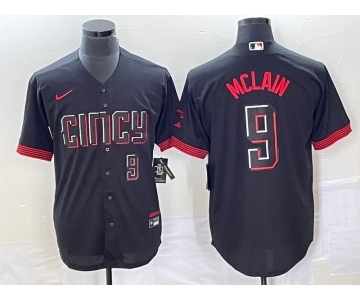 Men's Cincinnati Reds #9 Matt McLain Number Black 2023 City Connect Cool Base Stitched Jersey 2