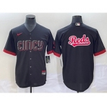 Men's Cincinnati Reds Big Logo Black 2023 City Connect Cool Base Stitched Jersey1