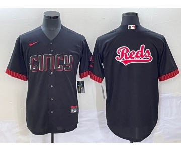 Men's Cincinnati Reds Big Logo Black 2023 City Connect Cool Base Stitched Jersey1