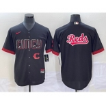 Men's Cincinnati Reds Big Logo Black 2023 City Connect Cool Base Stitched Jersey